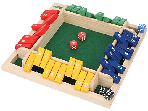 SUPYINI Shut The Box brädspel, tärningsspel för 4 spelare, klassiskt familjebordsspel av trä med 8 kuber för klassrum, hem och fester