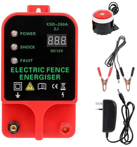 Electric Fence Energiser, 3.5 Joules 6.2 Miles,Input 12V Output 8 KV or 12KV,Electric Fence Charger High Voltage Pulse Controller for Livestock,Large Animals,Horse (with Alarm)