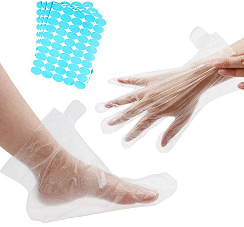 Ensemble de bain de cire de paraffine,200 pièces, 100 gants transparents et 100 chaussons, protections jetables en plastique pour cire de paraffine,salon de coiffure,gants de protection pour les mains