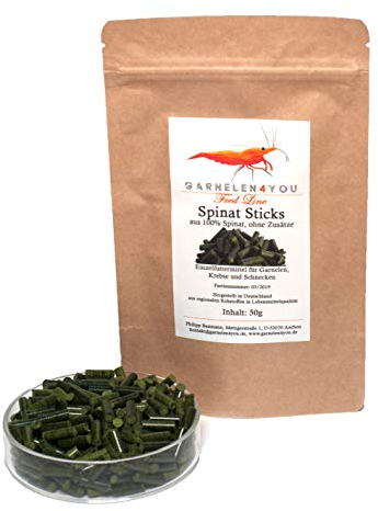 GARNELEN4YOU® Spinat Sticks | Premium Garnelenfutter | nachhaltige Verpackung | Made in Germany | Futter Pellets für Garnelen, Krebse, Schnecken & Co.