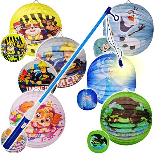 alles-meine.de GmbH Set: Laterne/Lampion + LED Laternenstab - Jungen Motiv - aus Papier - RUND - für Kinder Papierlaterne - Lampe - Laternen Lampions - Figuren - Laternenumzug ..