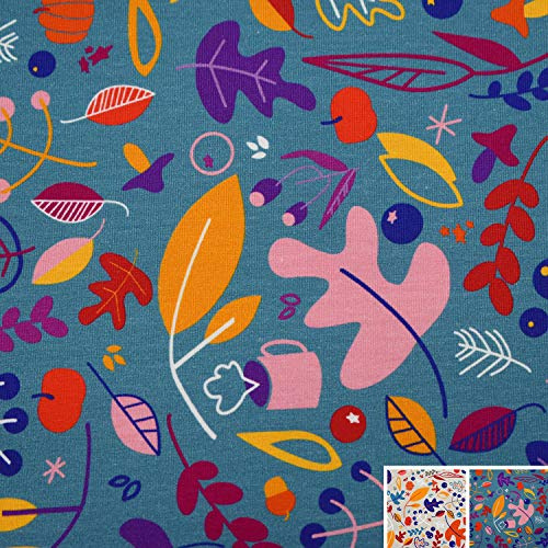 MAGAM-Stoffe Blätter-Tanz Jersey Stoff Oeko-Tex Meterware 50cm (Petrol)