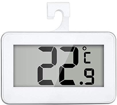 Meichoon Kylskåpstermometer, digital skärm precision kyl och frys termometer med justerbar stativ magnet, hushåll hög precision vattentät elektronisk termometer, frostlarm, UD05 vit