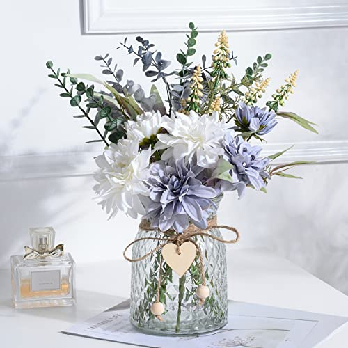 COZZI CODI Flores Artificiales Azules con jarrón, centros de Mesa para Comedor, arreglos Florales de Seda para el hogar, Sala de Estar, baño, decoración de Mesa de Centro de Mesa