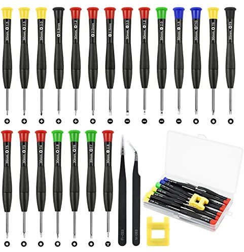 Ainiv Uhrmacher Schraubendreher, Brillen Schraubendreher, 23PCS Schraubenzieher Set Präzisions Mini Fur Reparatur Von Uhren Brillen Computers Telefon-2 Pinzette,1 Aufbewahrungstasche,1 Smagnetischer