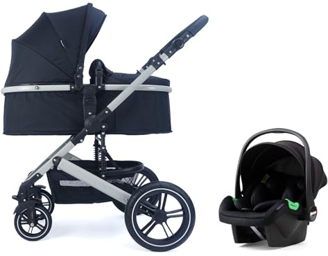 Pixini Kinderwagen Kalani 3in1 Kombikinderwagen, inkl. Babywanne & Buggy & Auto-Babyschale & Cupholder (grau/schwarz)