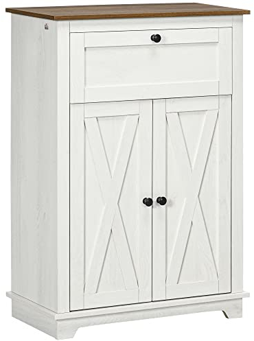 HOMCOM Aparador para Salón Armario de Almacenamiento con Puertas Dobles Cajón y Estante Ajustable para Cocina Dormitorio 60x30x87,4 cm Blanco