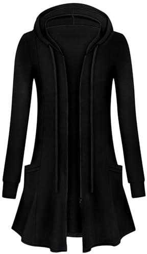 Flikity Womens Long Cardigans Zip Up Hoodies Ladies Lightweight Jackets | Open Front Cardigan with Large Pockets Long Sleeve Tunic Tops Spring Summer Autumn Clothes M-XXL