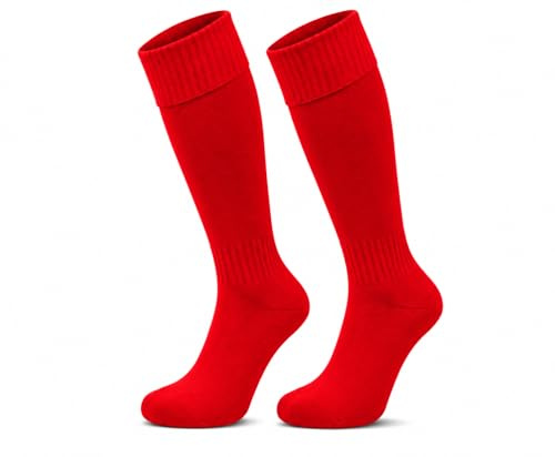ITRAT Calzini da calcio per bambini Rugby Hockey Calzini sportivi Juniors Calze da calcio alte al ginocchio Calzini da calcio per giochi all'aperto, calzini da corsa per ragazzi Rugby Hockey, Rosso, 7