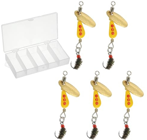 PATIKIL Trout Lures 1/10 oz, 5Pack Trout Spinners Fly Trout Fishing Lures Fishing Spinners Baits Tackle with Tackle Boxes for Freshwater Saltwater Fishing, Yellow/Red
