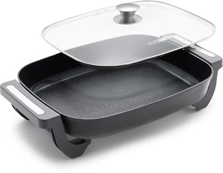 Blue Diamond 7QT 5-in-1 Extra Large Electric Skillet, Healthy Ceramic Nonstick Interior, Non-Toxic PFAS-Free, Temperature Control, Stay Cool Handles, Easy Clean, Graphite