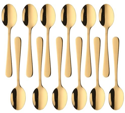 TEAHAHA Teaspoons Set of 12，Coffee Spoons， Stainless Steel Dessert Spoons ，5.5 Inch/14 CM，Mini Espresso Spoons， Dishwasher Safe (Gold)