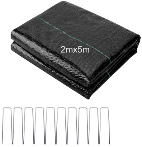 Fieltro para malas hierbas para jardín, 2 m x 5 m, 10 m², para jardín, permeable al agua, 90 g/m², lámina para malas hierbas, para jardín, bancal, entrada