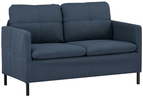 HOMCOM 2 Sitzer Sofa, Couch mit Leinenoptik, Stahlbeine, Gepolsterter Polstersofa, Doppelsofa für Wohnzimmer, Schlafzimmer, 135 x 67 x 78 cm, Dunkelblau
