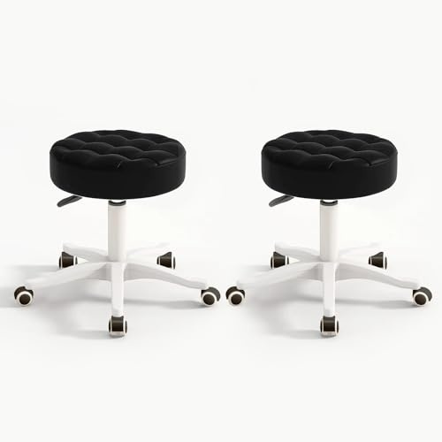 HDHNBA Silla giratoria compacta con Ruedas y polea Redonda de Cuero PU, Altura Ajustable, diseño Giratorio, Silla de Oficina para dibujantes, Taburete de salón SPA, Silla de Oficina para el hogar.