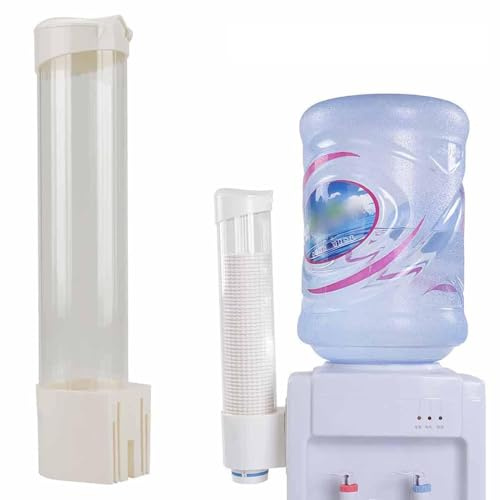 Haofy Portavasos de Plástico, Dispensador de Vasos de Papel, Dispensador de Vasos con Botón de un Toque, ABS, Cubierta, para Cocina, Hogar, Oficina, Capacidad para 60-80 Tazas (White)