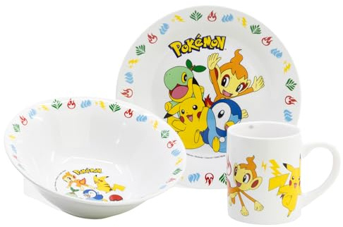 Lot de 3 collations en céramique (assiette, bol, tasse) dans un coffret cadeau Pokémon Happy Fun