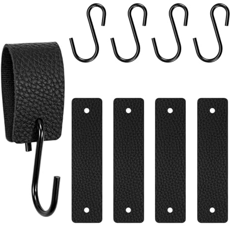 Naapesi Ganchos en Forma de S,5 Pack Ganchos de Cuero,Gancho s para Armario y Camping,Gancho de Acero Inoxidable para Colgar, para Cocina,Salón,Baño,Negro