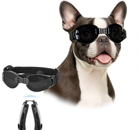 PETLESO Occhiali da sole per cani pieghevoli, resistenti ai raggi UV, per cani di piccola e media taglia, equitazione/guida/viaggi all'aperto