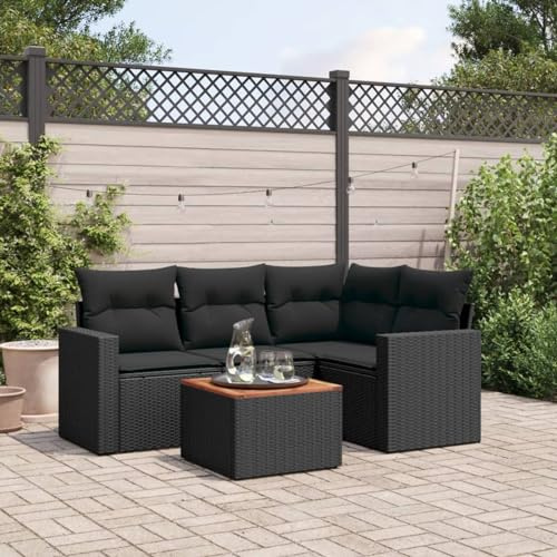 Xichuzi 5-TLG. Garten-Sofagarnitur mit Kissen Schwarz Poly Rattan, Lounge Gartenmöbel Set, Möbelsets, Balkon Möbel, Gartenlounge, Gartensofa - 3224102