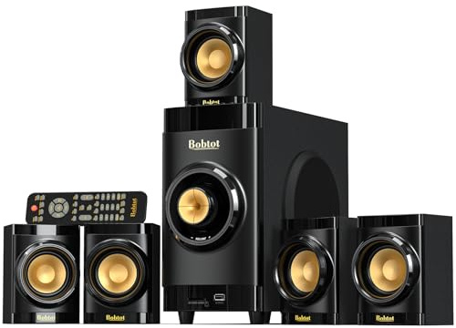 Bobtot Système Home Cinéma Petit caisson de basses de 10,2 cm 200 W Système de son surround 5.1/2.1 canaux avec entrée HDMI ARC optique Bluetooth