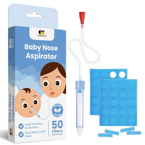 Baby Nasal Aspirator with 50 Filters – Safe Nose Cleaner for Newborns & Infants – Gentle Mucus Suction Tool – Soft Tip – BPA-Free, Easy to Use & Hygienic