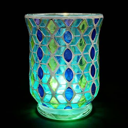 Portacandele de Vidrio Mosaico Romántico Copa para Vela Aromática con Efecto de Luz de Fragmentada Decoración de Centro de Mesa para San Valentín Navidad Acción Fiestas Sin Velas