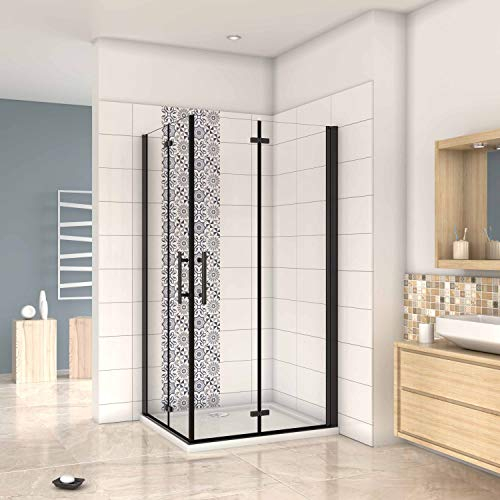 Mampara ducha Cabina de ducha 4 puertas plegables con perfil negro mate,estilo industrial, 5 mm cristal templado, Easyclean 80x80x190cm