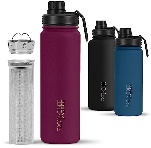 720°DGREE Edelstahl Thermo Trinkflasche 710ml “noLimit” +Früchtebehälter - Auslaufsicher, Kohlensäure geeignet, BPA-Frei - Isolierflasche mit Schraubverschluss für Sport, Fahrrad, Fitness +Sportdeckel