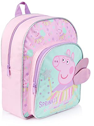 Peppa Pig Kids Backpack, Girls 3D Wings School Backpack With Glitter, Children School Bag, Nursery Or Preschool Bag, Kids Toddlers Travel Bag