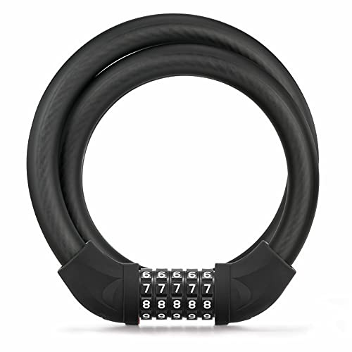 ROCKBROS Antivol Vélo Câble, Cadenas Code Vélo, Vélo Antivol Trotinette 5 Chiffres Code Longue 87cm Câble pour Vélo Moto Scooter Vélo Electrique, Noir 87cm