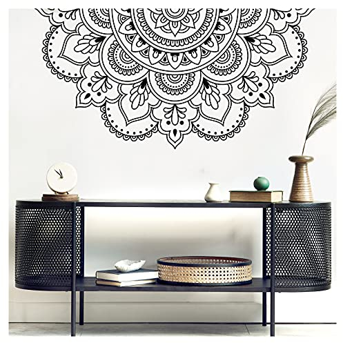 Grandora Wandtattoo Wandsticker Wohnzimmer Mandala I schwarz (BxH) 115 x 58 cm I Boho Style Wandaufkleber Schlafzimmer Sticker Flur Yoga Ornament Aufkleber W5591