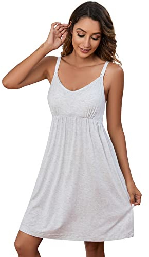Sosolism Women's Labor/Delivery/Hospital Gown Nursing Nightgown Sleepdress for Breastfeeding, Off-white, M