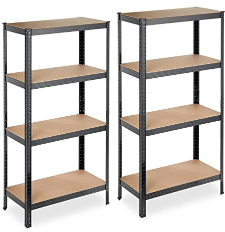 Relaxdays 2 x Schwerlastregal, 4 Böden, HBT: 157 x 80 x 41 cm, 280 kg Traglast, Metall, Lagerregal für Keller, Garage, schwarz