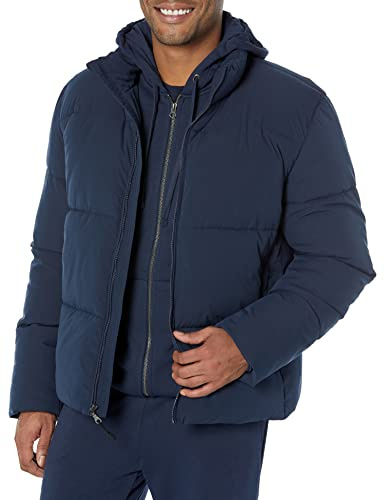 Amazon Essentials Manteau matelassé épais à col Montant pour Homme (Disponible en Grande Taille Large), Bleu Marine, Taille XS