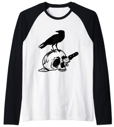 Totenkopf-Krähe, Raben, Dolchmesser, Halloween Raglan