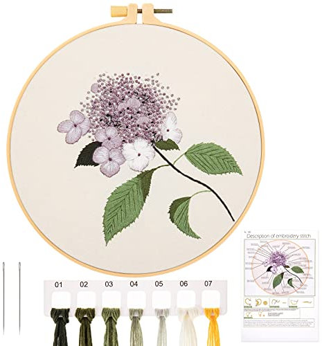 JSRQT Ricamo Starter Kit, Ricamo a Mano a Punto Croce con Telaio da Ricamo, Motivo a Floreale Bambini Punto a Croce Kit Set per Embroidery Starter, Embroidery Starter Cucire Kit per Adulto