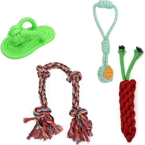 MJ Vision Set of 4 Dog Rope Toys for Aggressive Chewers Teething Training Nearly Indestructible Dog Toys 100% Natural Cotton Rope for Small and Medium Dog -Colours May Vary (Pack of 4)
