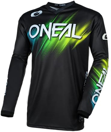 O'NEAL | Maillot Motocross Manga Larga | MX Enduro | Protección Acolchada Codos, Cuello en V, Transpirable | Maillot Element Voltage V.24 | Adulto | Negro Verde | Talla M
