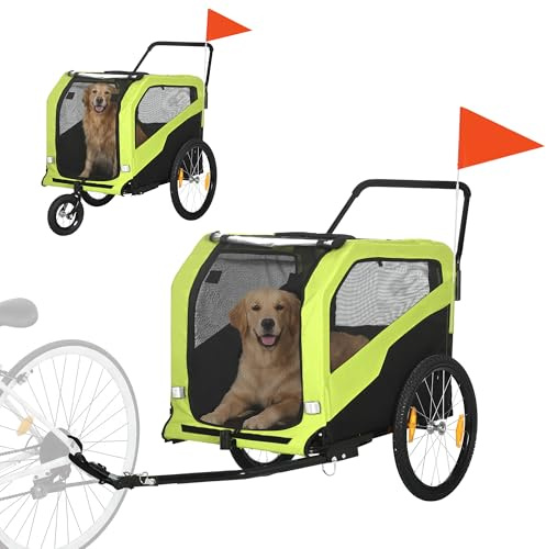 PawHut 2 in 1 Dog Bike Trailer Pet Stroller for Large Dogs W/Hitch - Green