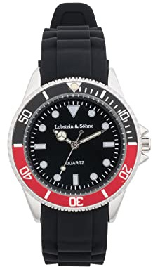 Lobstein & Söhne® Armbanduhr 12-Stunden Analog-Ziffernblatt, Wasserdicht bis 3 ATM, Verstellbarer Verschluss, inkl. Batterie und Verpackung, für Mode und Freizeit (Konstantin - schwarz/rot)