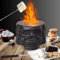 DELYGA Einzigartige Totenkopf-Feuerstelle, Tischplatte für drinnen und draußen, 4 Totenkopf-Gesichter, dekorativer Beton, Marshmallows & Grill, erweiterte Gabeln und Feuerlöscher, Black Edition