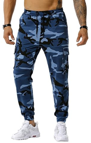 newrong Pantalones deportivos de camuflaje para hombre, Azul mezclilla, XXX-Large