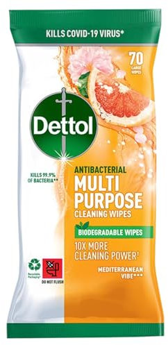 Dettol Antibacterial Multi Purpose Cleaning , Large, Pack of 70 Wipes