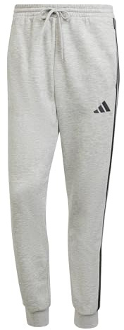 adidas Uomo Essential Three Stripes Fleece Pants, Medium Grey Heather/Black, M