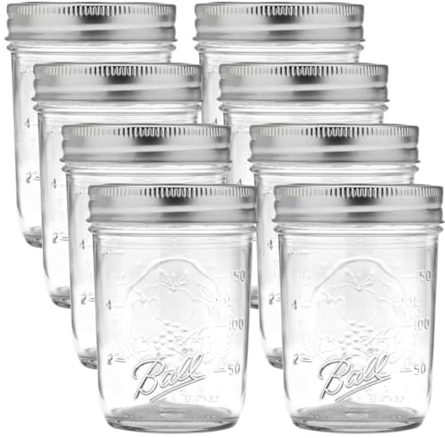 Ball Regular Mouth Glass Mason Jars with Lids and Bands, Used for Canning (Half Pint, 8 Ounce (Pack of 8))