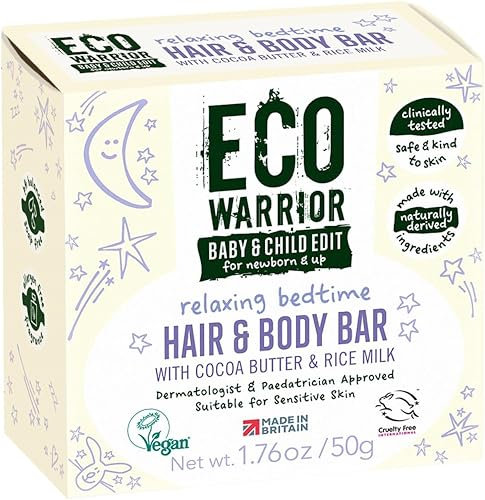 Eco Warrior Baby & Child Edit Relaxing Bedtime Hair & Body Bar (50g) | Hair Shampoo and Body Soap (2 in 1) | Lavender Blossom scent | Gentle, Eco Friendly, Vegan, Cruelty Free