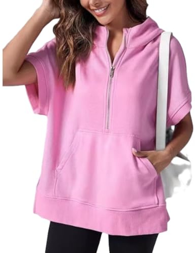 NARUPE Sudadera de manga corta con media cremallera para mujer, sudadera de verano, ropa de primavera, casual, ligera, con bolsillos