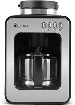 KARACA Grindmaestro Filter Coffee Maker, 0,5L, 600W, Anti-Drip System, One-Touch Control, Removable Filter, Keep-Warm Function, Water Level Indicator,Inox