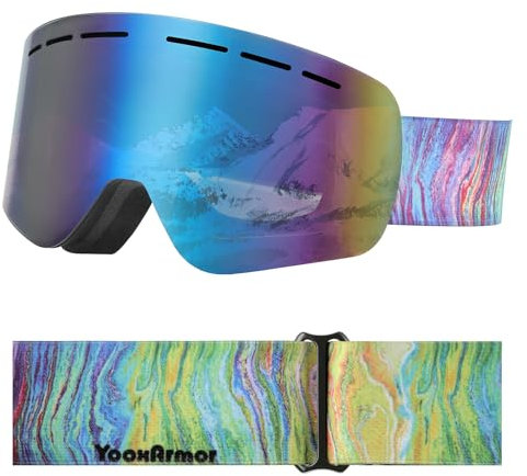 YooxArmor Skibrille Kinder, Anti Fog Snowboardbrille mit Double Lens für 6-14 Jahren Jungen und Mädchen,100% UV Helmkompatible OTG Schneebrille für Skifahren Skaten Wintersport